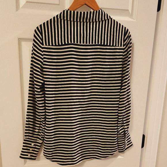 J.Crew 100% Silk  Navy & Cream Striped Button Down Top Size 4 - Picture 10 of 14